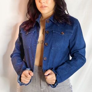 Capulet Denim Jacket w/ ruffle sleeve and hem detail